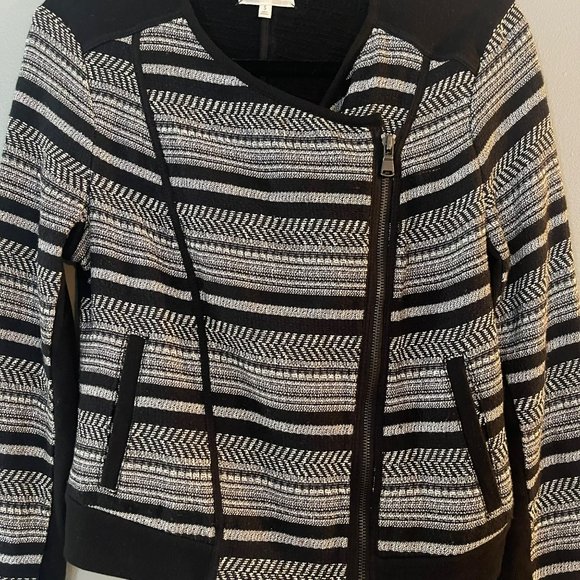 LOU & GREY Black and White Moto Asymmetrical Zip Knit Sweater Size S - Picture 5 of 10